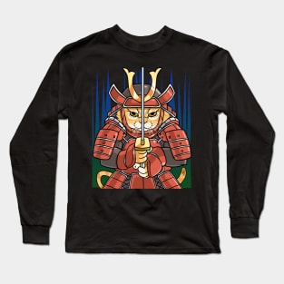 Samurai Cat Japanese Ninja Kawaii Ukiyo-e Long Sleeve T-Shirt
